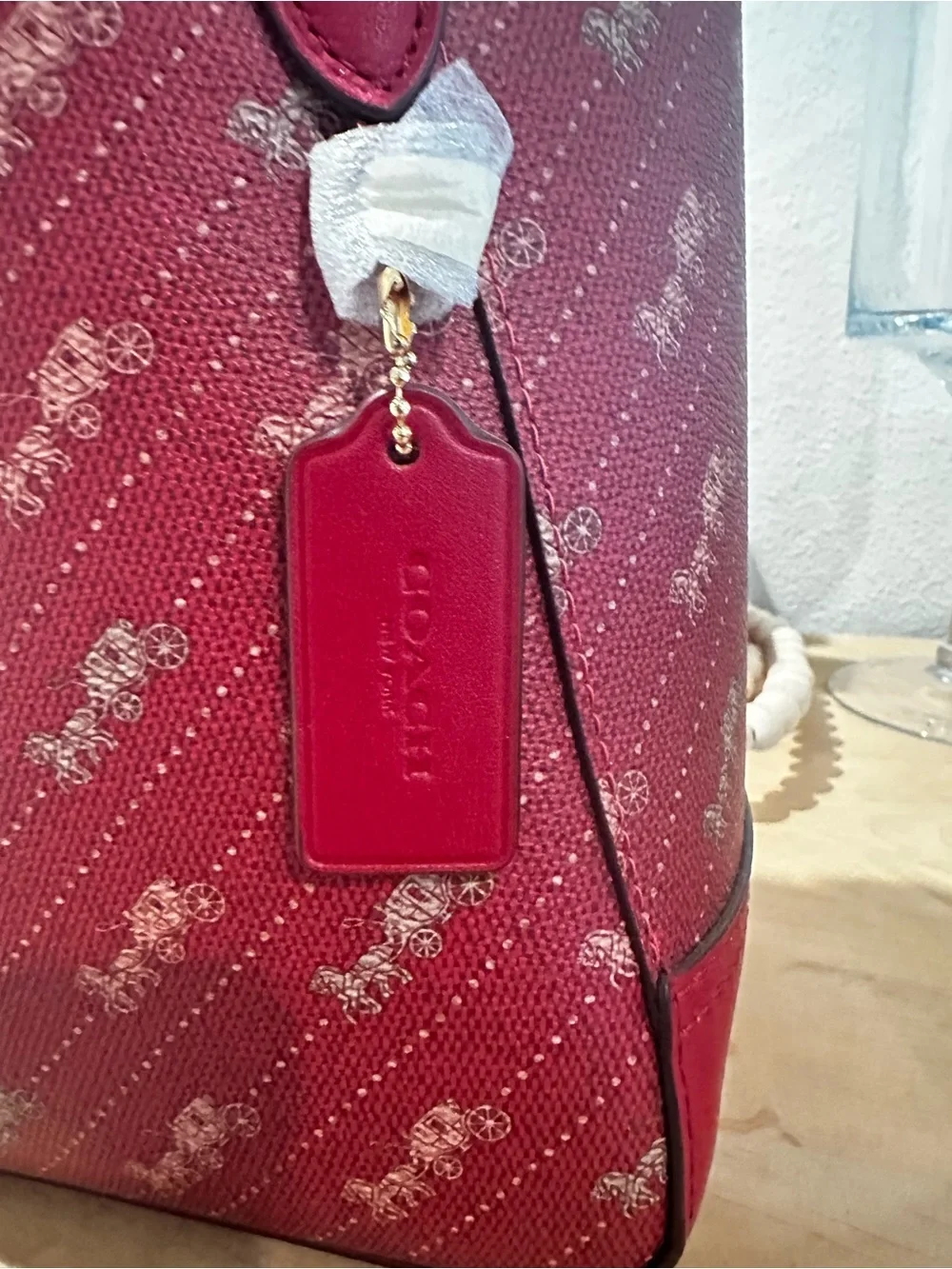 Coach Red Signature Monogram Tote with Gold Logo